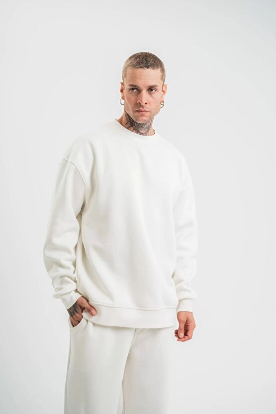 eyesof Uzun Kol Bisiklet Yaka Basic SweatShirt - Beyaz