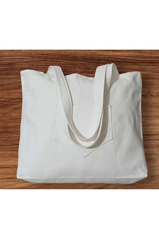 Unisex Piknik ve Deniz Cepli Fermuarlı Çanta - Beyaz