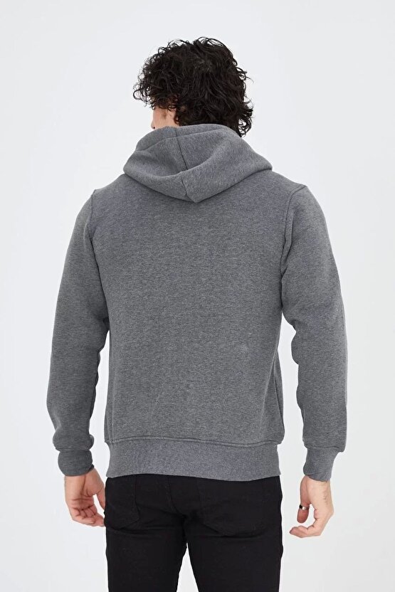 Unisex Tam Fermuarlı Kapşonlu Sweatshirt - Füme