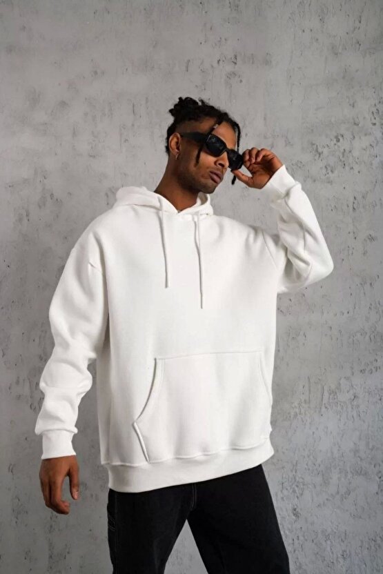 3 İplik Kapşonlu Sweatshirt hoodie - Beyaz