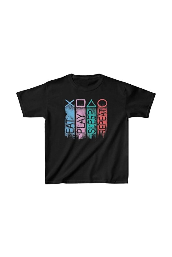 Unisex Çocuk Baskılı T-Shirt - Siyah