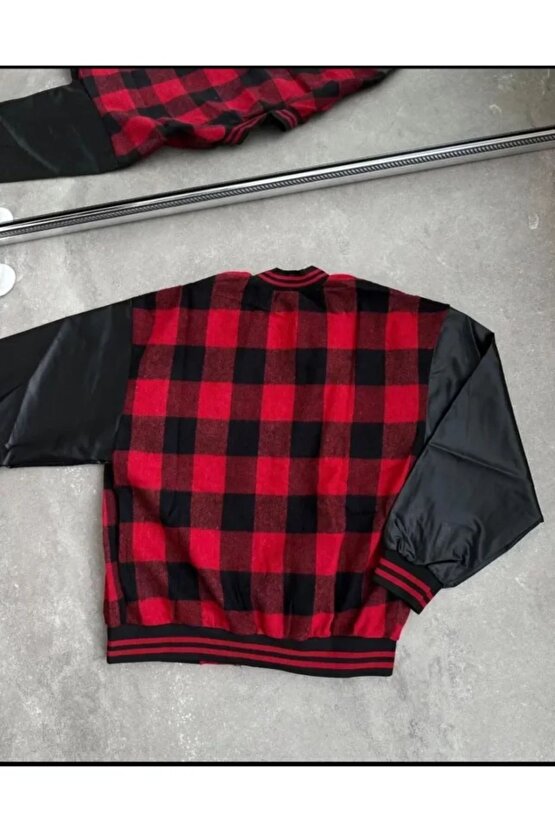 Mottisfashion Erkek Pötikare Desen Nakışlı Kolej Ceket - Kırmızı