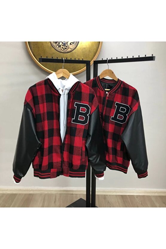 Mottisfashion Erkek Pötikare Desen Nakışlı Kolej Ceket - Kırmızı