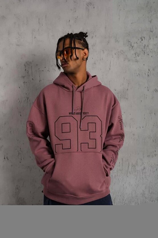 Erkek Kilim Desen Kapüşonlu Sweat - Gül Kurusu