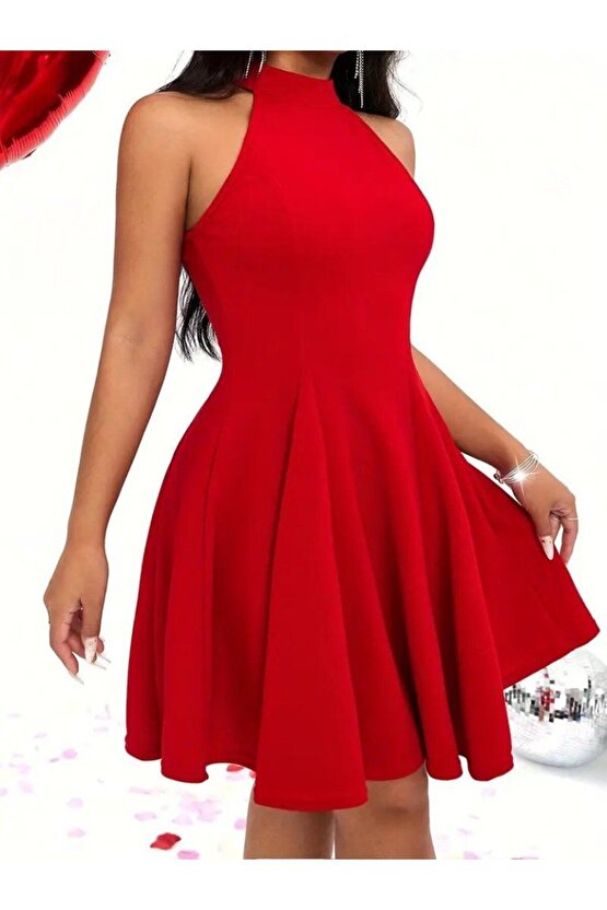 Moda Shop & Butik Kadın Omuzlardan Açık Daire Yakalı Janjan Krep Elbise