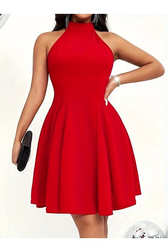 Moda Shop & Butik Kadın Omuzlardan Açık Daire Yakalı Janjan Krep Elbise