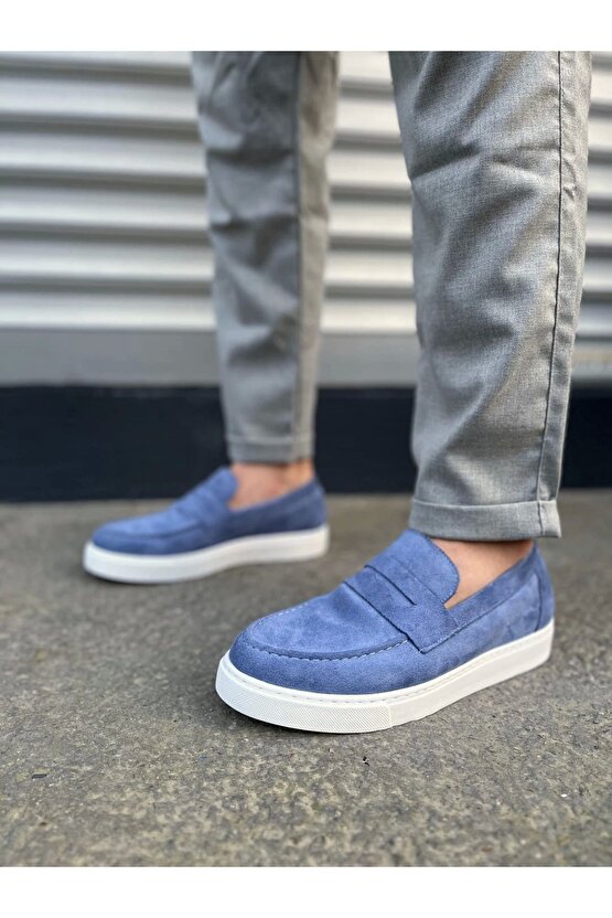 Jy180 Estilo X Bağcıksız Süet Erkek Günlük Spor Klasik Ayakkabı Sbt - Mavi