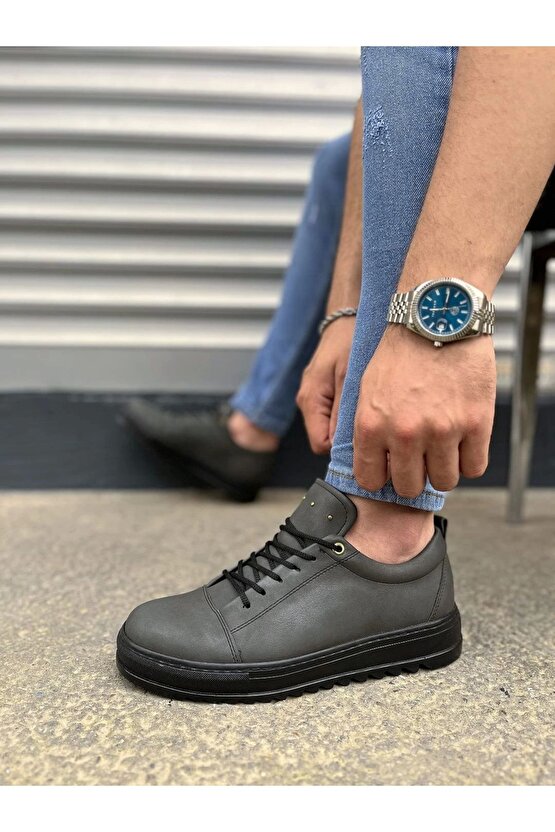 Jy152 Cool Bağcıklı Cilt Erkek Günlük Spor Klasik Ayakkabı Cst - Füme