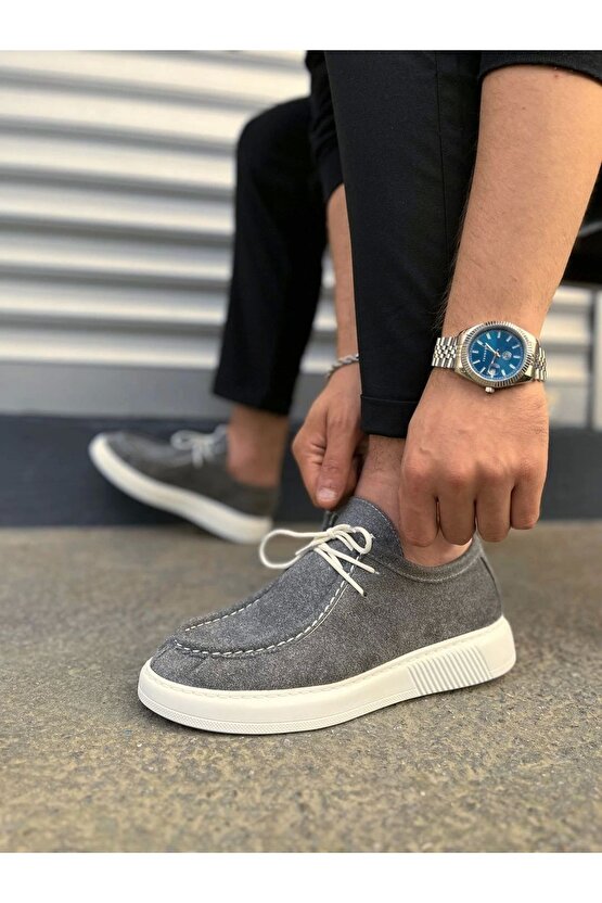Jy170 Tornado Bağcıklı Süet Erkek Günlük Spor Klasik Ayakkabı Sbt - Gri
