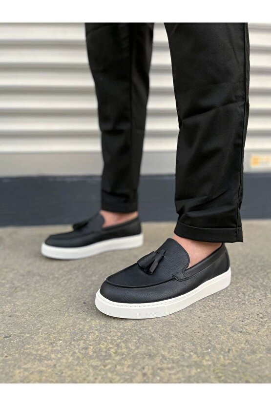 JY153 Bloom Bağcıksız Püsküllü Cilt Erkek Günlük Spor Klasik Ayakkabı CBT - Siyah