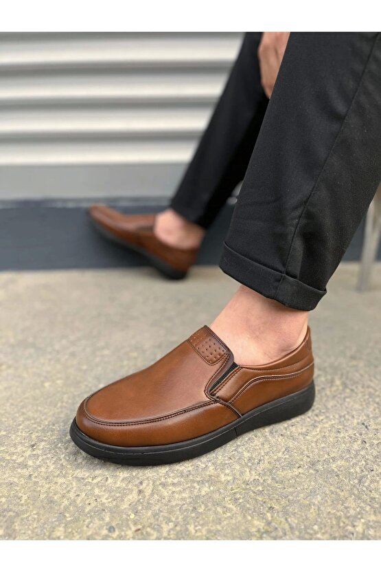 Jy0410 Classique Bağcıksız Cilt Erkek Günlük Klasik Ayakkabı Cst - Kahverengi