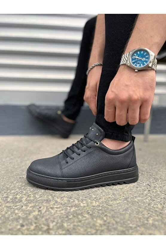Jy152 Cool Bağcıklı Cilt Erkek Günlük Spor Klasik Ayakkabı Cst - Siyah