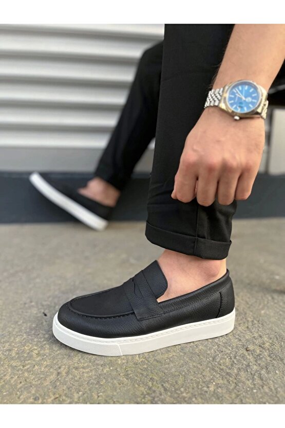 JY180 Estilo X Bağcıksız Cilt Erkek Günlük Spor Klasik Ayakkabı CBT - Siyah