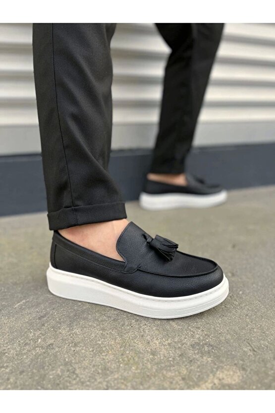 Jy154 Blaze Bağcıksız Püsküllü Cilt Erkek Günlük Spor Klasik Ayakkabı Cbt - Siyah