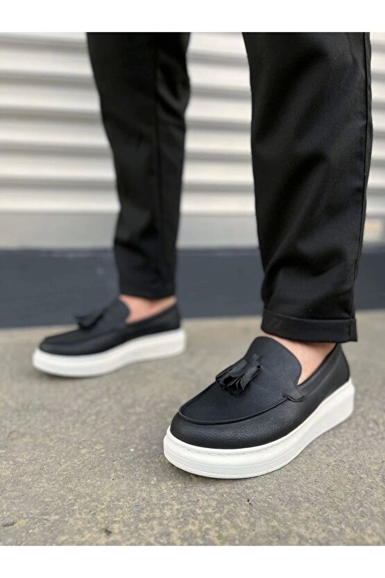 Jy154 Blaze Bağcıksız Püsküllü Cilt Erkek Günlük Spor Klasik Ayakkabı Cbt - Siyah