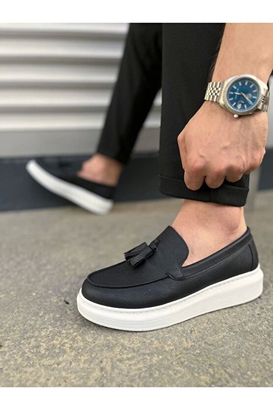 Jy154 Blaze Bağcıksız Püsküllü Cilt Erkek Günlük Spor Klasik Ayakkabı Cbt - Siyah