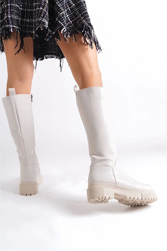 Mıra Bağcıksız Fermuarlı Ortopedik Taban Kadın Çizme Ckt - Krem