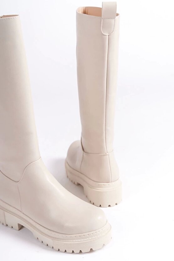 Mıra Bağcıksız Fermuarlı Ortopedik Taban Kadın Çizme Ckt - Krem