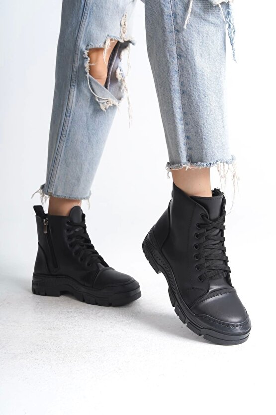 Bloom Bağcıklı Fermuarlı Ortopedik Tabankadın Bot Cst - Siyah