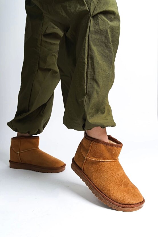 JOLIE Bağcıksız Düz Taban İçi Kürklü Kısa Süet Kadın Bot - Taba