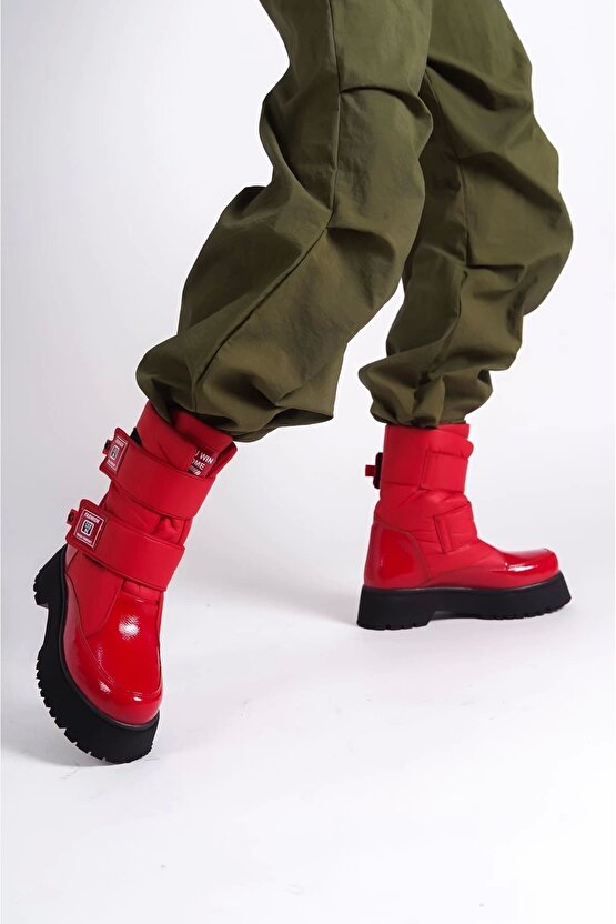 Elısa Cırt Cırtlı Paraşüt Kumaş Rugan Kadın Bot St - Kırmızı