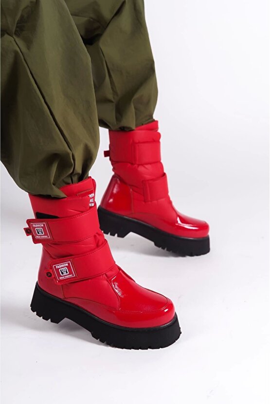 Elısa Cırt Cırtlı Paraşüt Kumaş Rugan Kadın Bot St - Kırmızı