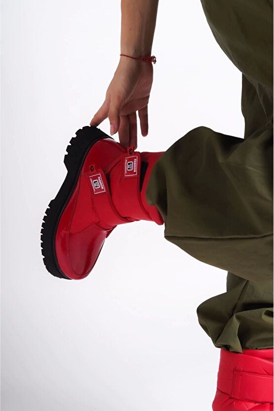 Elısa Cırt Cırtlı Paraşüt Kumaş Rugan Kadın Bot St - Kırmızı