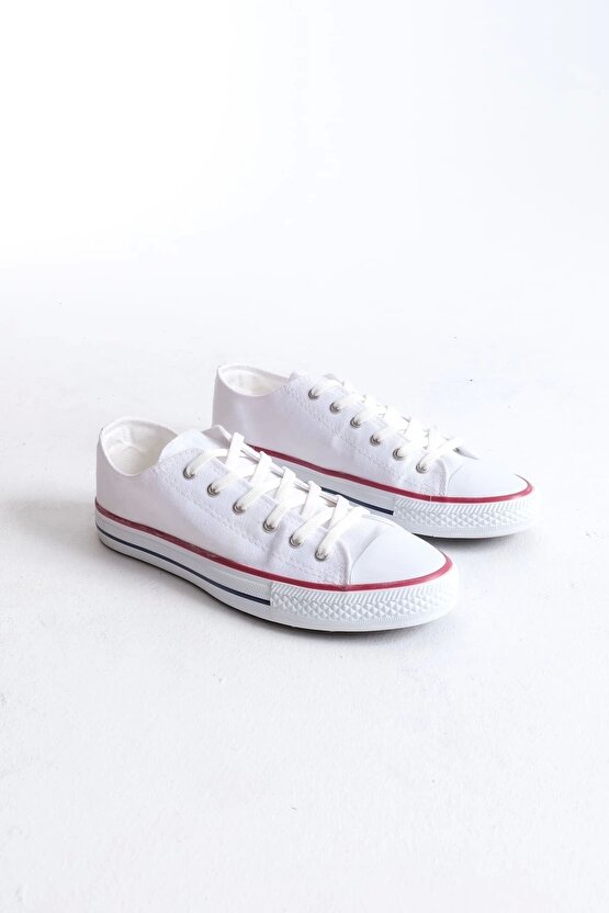 JY0422 Luke Bağcıklı Keten Kumaş Erkek Günlük Sneaker Ayakkabı KBT - Beyaz