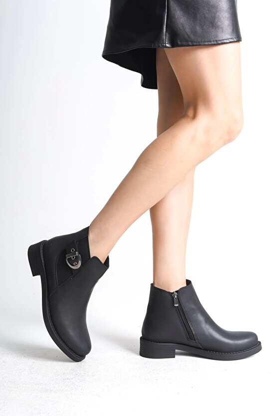 LUNA Fermuarlı Lastikli Ortopedik Taban TopukluKadın Bot ST - Siyah