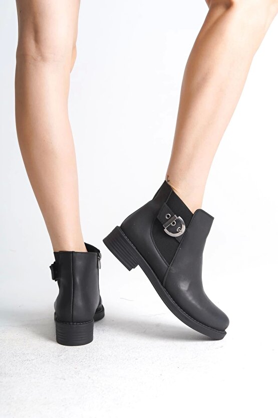 LUNA Fermuarlı Lastikli Ortopedik Taban TopukluKadın Bot ST - Siyah