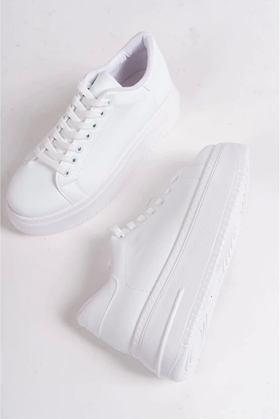 Bıana Bağcıklı Ortopedik Taban Kadın Sneaker Spor Ayakkabı Bt - Beyaz