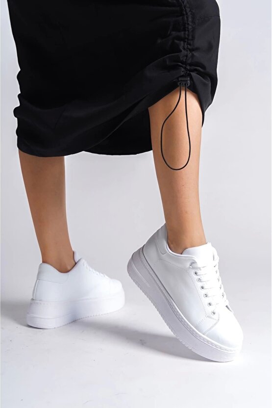 Bıana Bağcıklı Ortopedik Taban Kadın Sneaker Spor Ayakkabı Bt - Beyaz