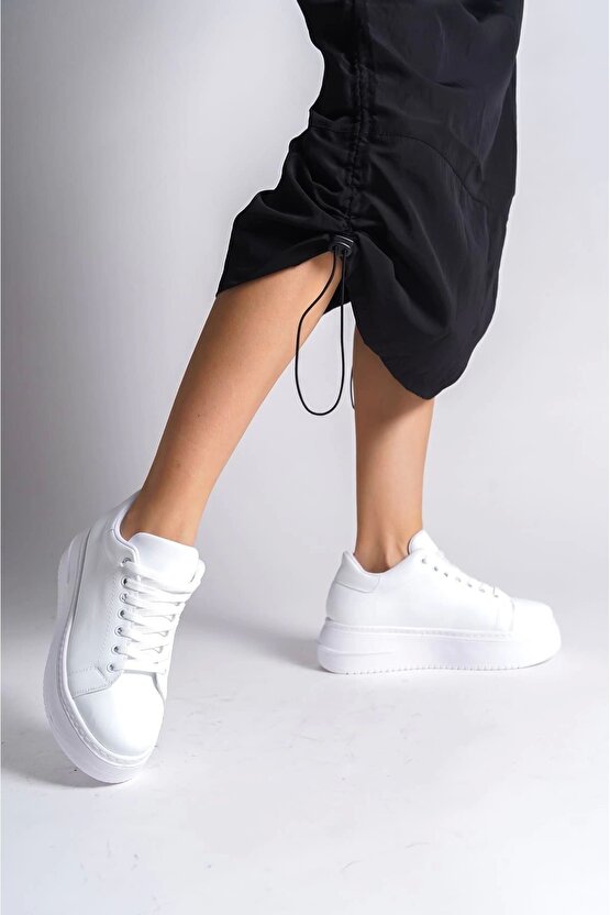 Bıana Bağcıklı Ortopedik Taban Kadın Sneaker Spor Ayakkabı Bt - Beyaz