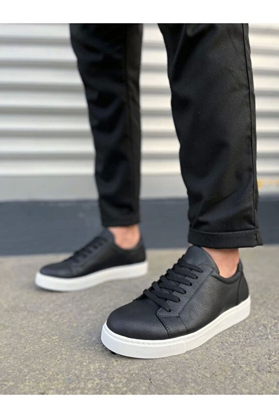 JY165 Elite Bağcıklı Cilt Erkek Günlük Sneaker Ayakkabı CBT - Siyah
