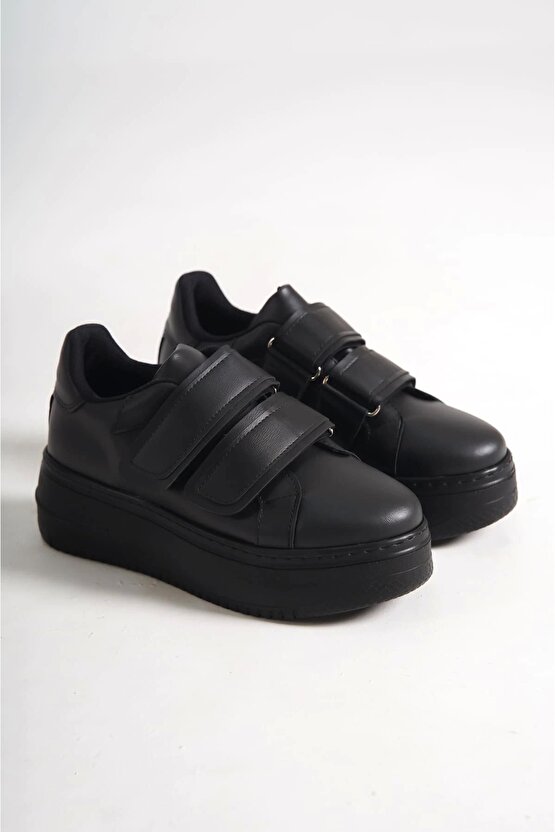 Valencıa Bağcıksız Cırt Cırtlı Ortopedik Taban Kadın Sneaker Spor Ayakkabı Cst - Siyah