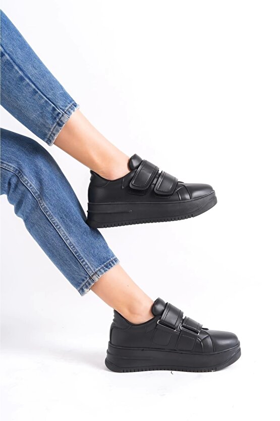 Valencıa Bağcıksız Cırt Cırtlı Ortopedik Taban Kadın Sneaker Spor Ayakkabı Cst - Siyah
