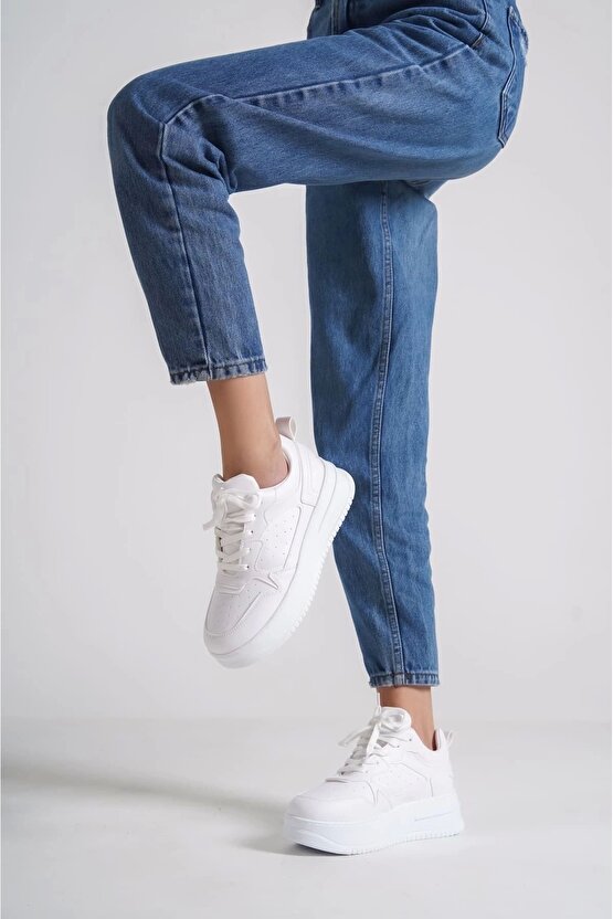 Alessı Bağcıklı Ortopedik Taban Kadın Sneaker Spor Ayakkabı Cbt - Beyaz