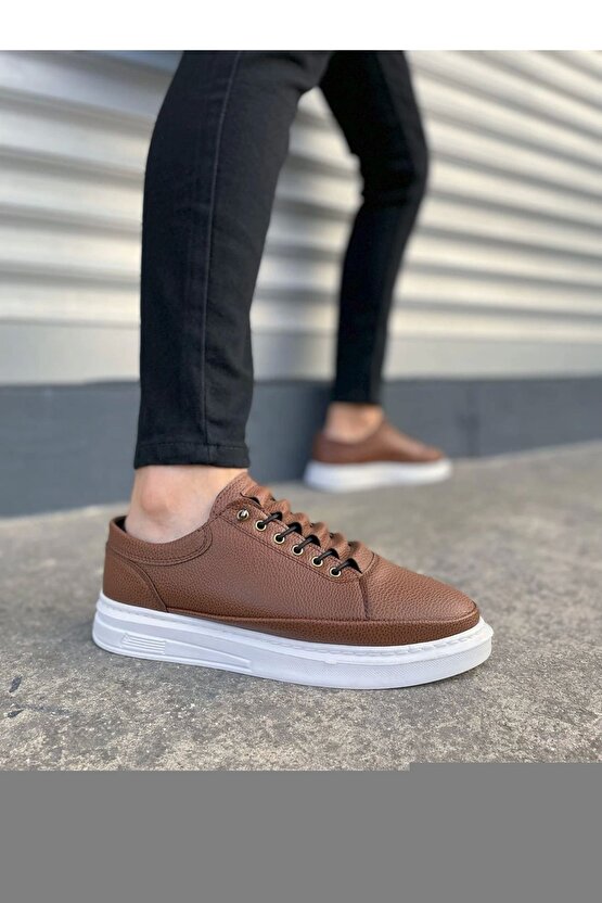 JY166 Prestige Bağcıklı Cilt Kapitone Desenli Erkek Günlük Sneaker Ayakkabı CBT - Taba