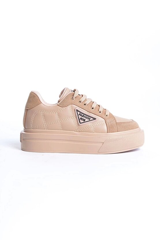Prag Bağcıklı Ortopedik Taban Desenli Kadın Sneaker Spor Ayakkabı Ctt - Ten