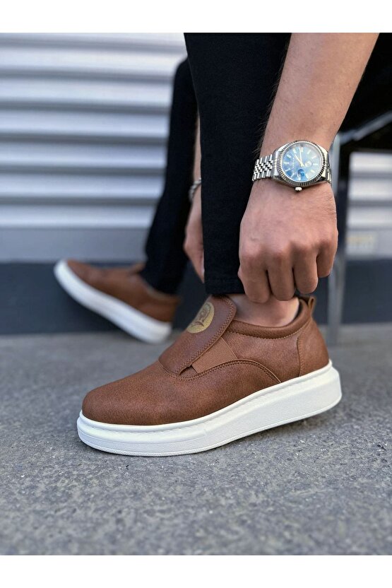 JY161 Hippo Bağcıksız Cilt Erkek Günlük Sneaker Ayakkabı CBT - Taba