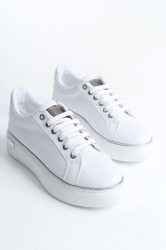 Mına Bağcıklı Ortopedik Taban Kadın Sneaker Spor Ayakkabı Cbt - Beyazgümüş