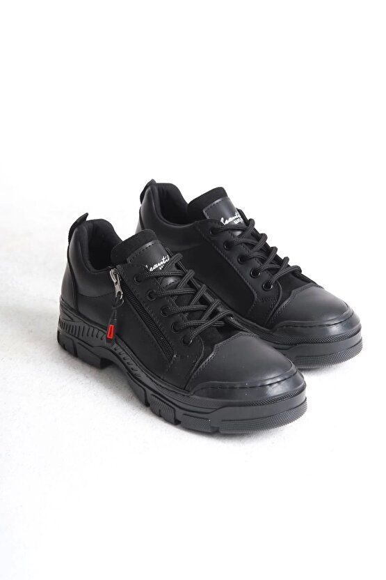 Agatha Bağcıklı Fermuarlı Ortopedik Taban Kadın Sneaker Spor Ayakkabı Cst - Siyah