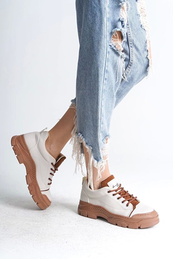 Jane Bağcıklı Ortopedik Taban Kadın Sneaker Spor Ayakkabı Ctt - Krem