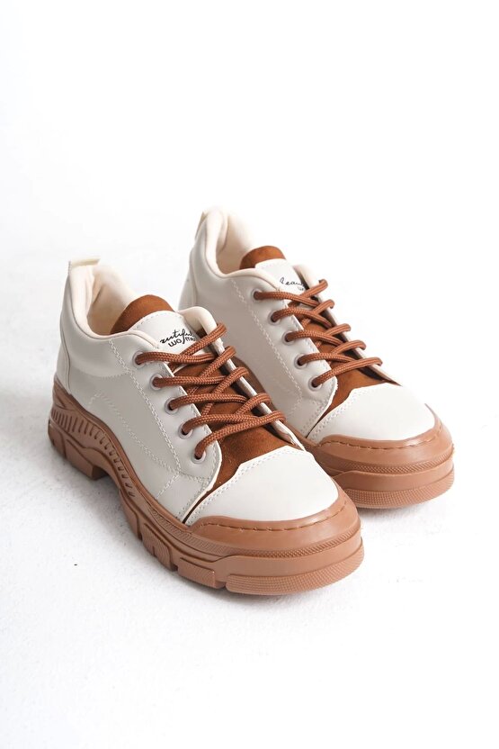 Jane Bağcıklı Ortopedik Taban Kadın Sneaker Spor Ayakkabı Ctt - Krem