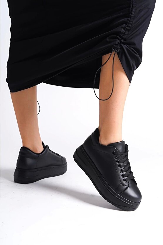 Bıana Bağcıklı Ortopedik Taban Kadın Sneaker Spor Ayakkabı Cst - Siyah