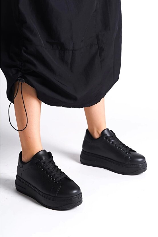 Bıana Bağcıklı Ortopedik Taban Kadın Sneaker Spor Ayakkabı Cst - Siyah