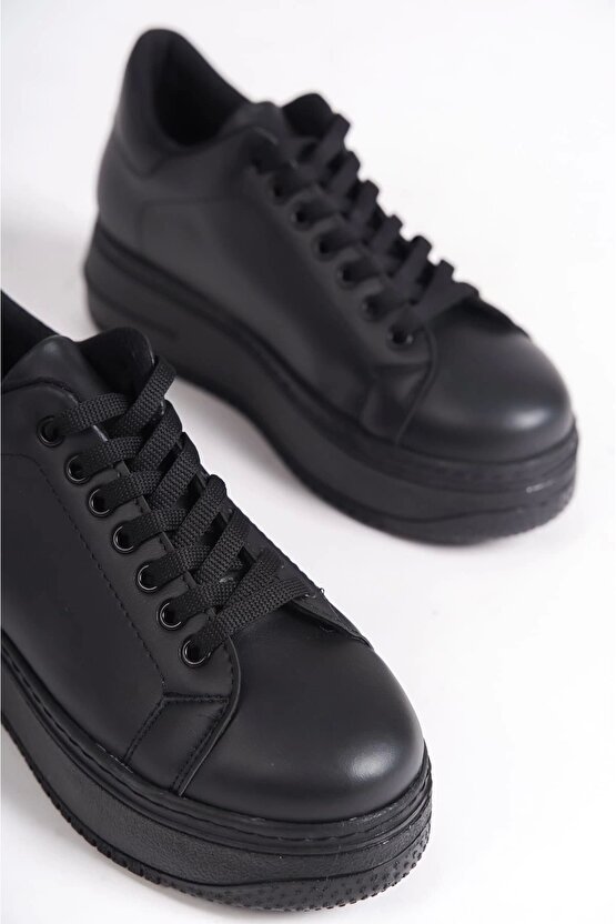 Bıana Bağcıklı Ortopedik Taban Kadın Sneaker Spor Ayakkabı Cst - Siyah