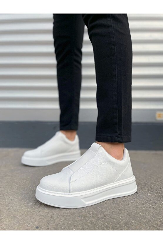 JY007 Alba Bağcıksız Cilt Erkek Günlük Sneaker Ayakkabı CBT Beyaz