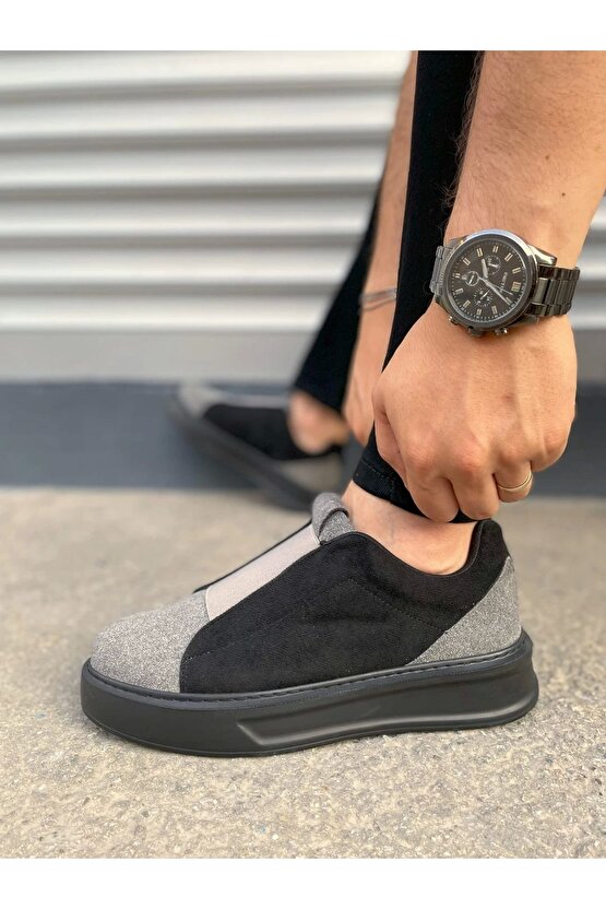 JY007 Alba Bağcıksız Süet Erkek Günlük Sneaker Ayakkabı SST GriSiyah