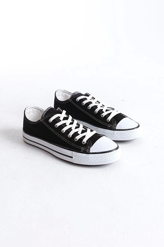 JY0422 Luke Bağcıklı Keten Kumaş Erkek Günlük Sneaker Ayakkabı KBT - Siyah